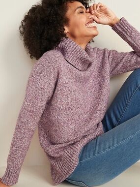 Old Navy Slouchy Cowl Neck Tunic Sweater Marled Heather Mauve